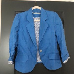 Blue Linen Anthropologie Blazer with Floral Lining